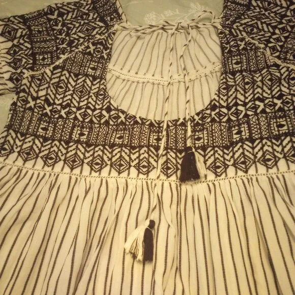 Free people Lola embroidered mini dress striped tier open back blk & wte M - Picture 7 of 11